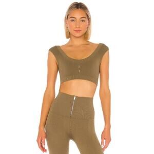Free People Movement Part Of Me Ribbed Crop Top Sports Bra Army Green XS/S